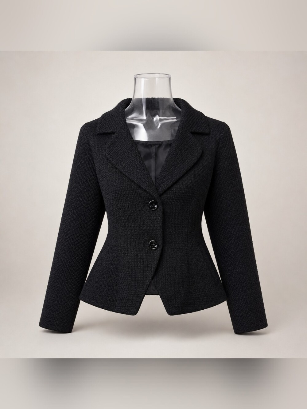 Hush Wool Blend Textured Peplum Black Women's Button Blazer Jacket M European